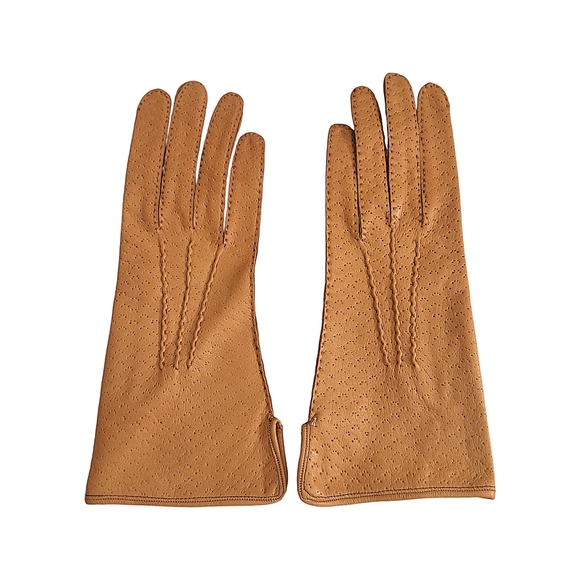 Leather Gloves with Perforated Detail - Picture 2 of 4